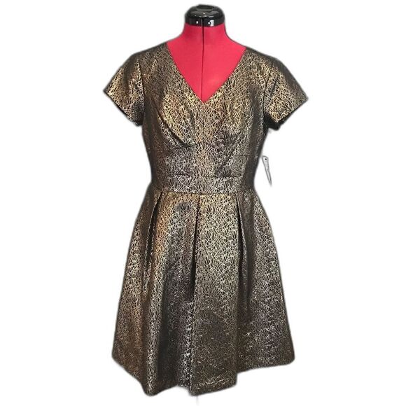 Vince Camuto Dress Women’s Size 8 Gold & Black Metallic Jacquard Cap Sleeve NWT - Picture 10 of 12